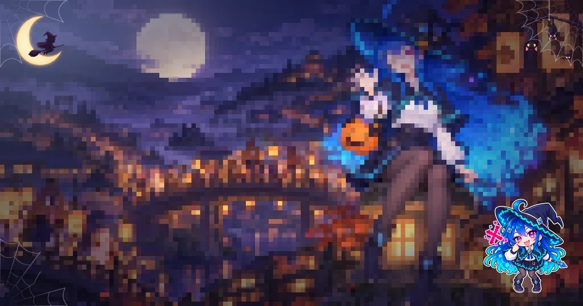 The Cobwebs frame around a pixelated moonlit picture