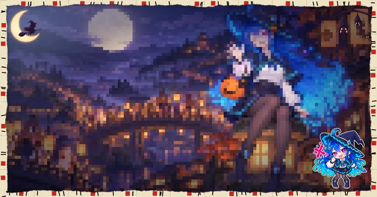 The Ofuda Strip frame around a pixelated moonlit picture